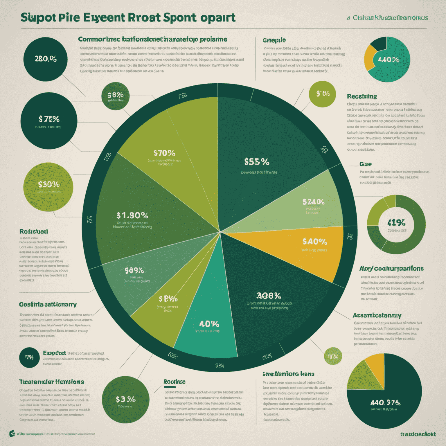 An infographic showing a pie chart of common expense categories, including housing, transportation, food, utilities, and discretionary spending. The chart uses the website's color scheme of dark and light greens.